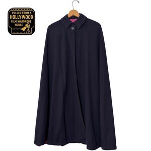 Vintage 1950s 1960s Navy Blue Cape with Pink Satin Lining